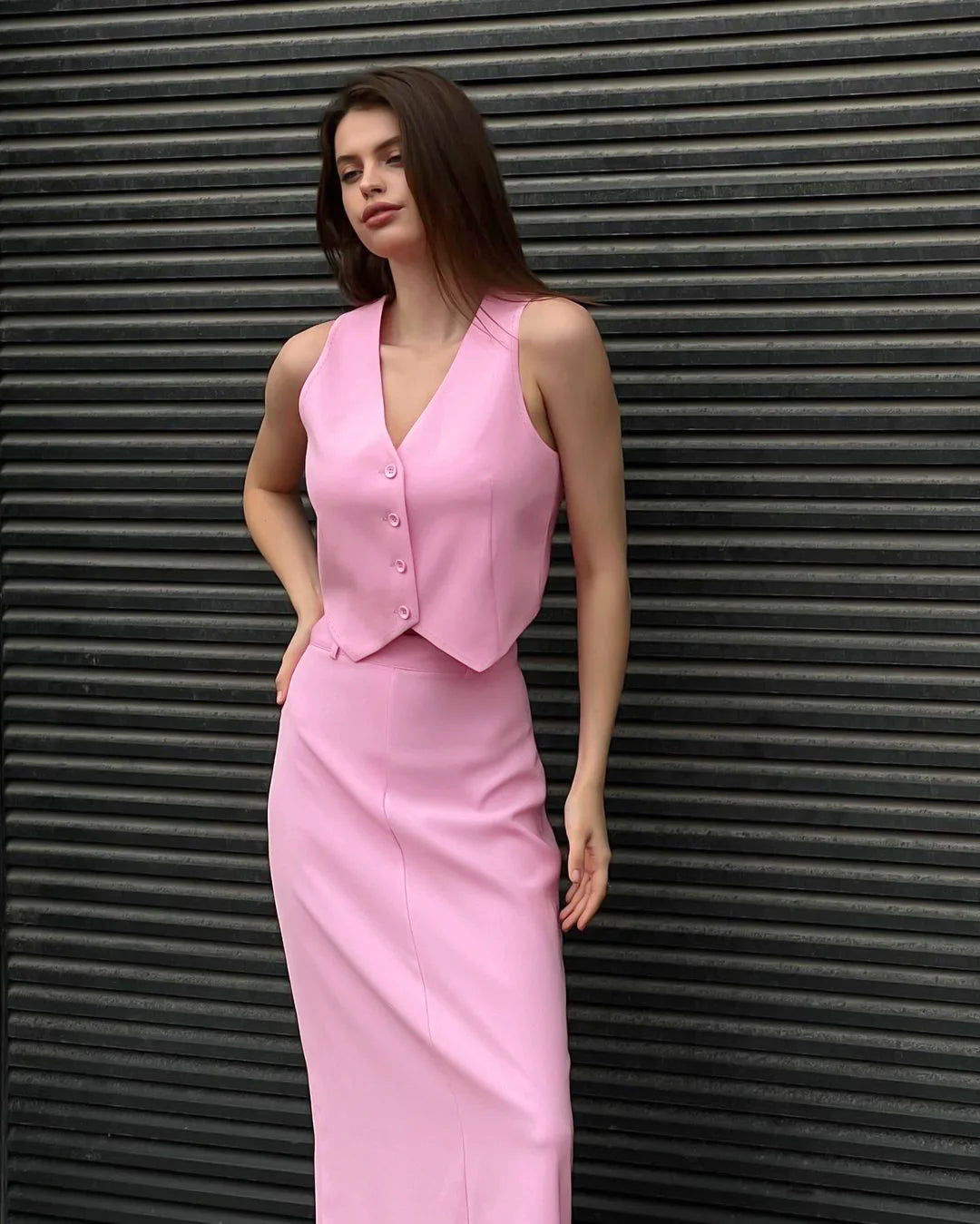 Fashionable Casual Two Piece Skirt Set Sleeveless Vest Short Top+Split Waist Skirt Autumn Two-piece Outfit For Women