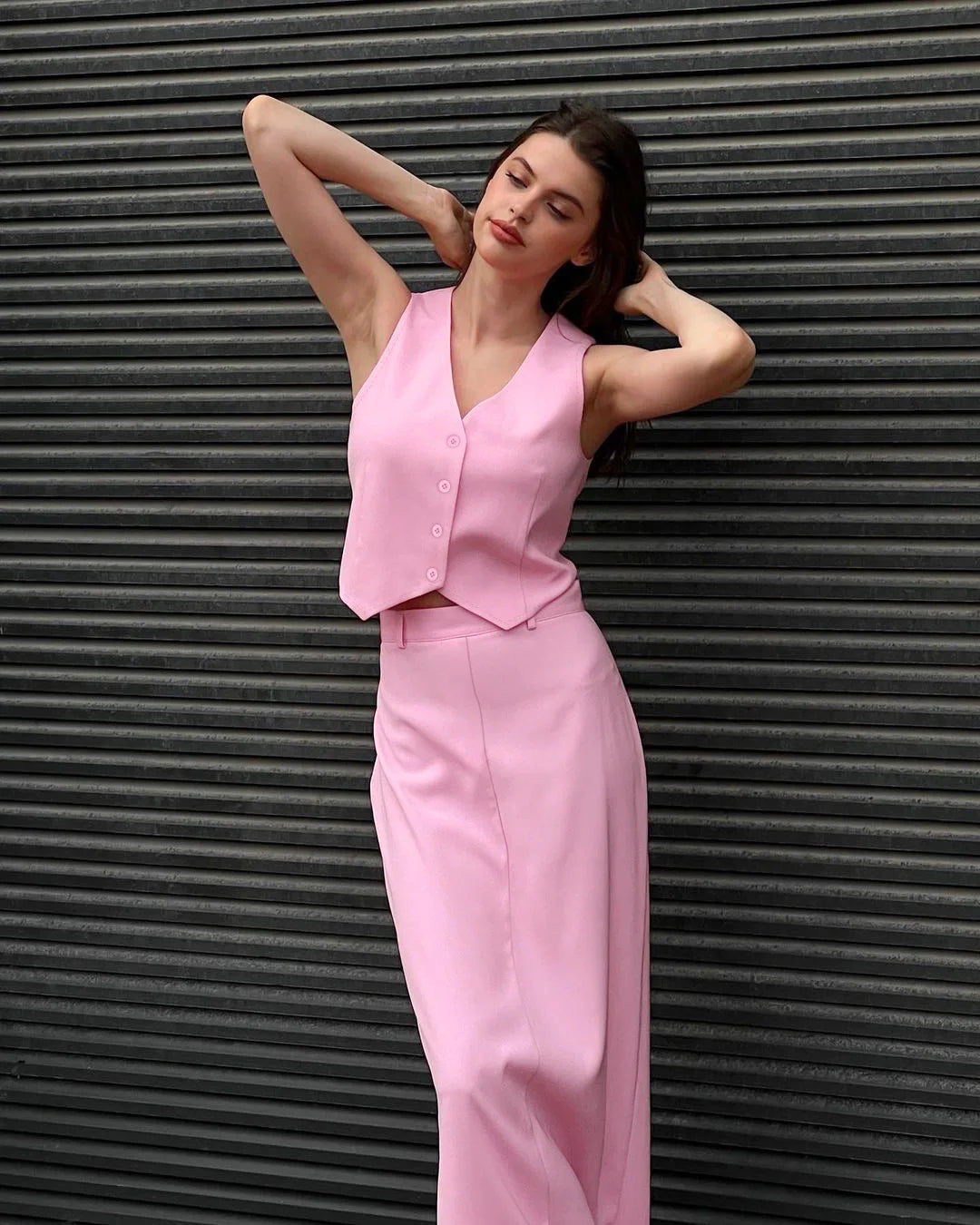 Fashionable Casual Two Piece Skirt Set Sleeveless Vest Short Top+Split Waist Skirt Autumn Two-piece Outfit For Women